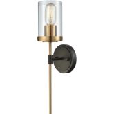North Haven 1 Light Wall Sconce in Rubbed Bronze & Satin Brass w/ Clear Glass