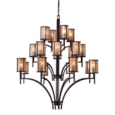 Barringer 8+8+4 Light Chandelier in Aged Bronze w/ Tan Mica Shades