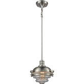 Riley 1 Light Ceiling Pendant in Satin Nickel w/ Clear Glass