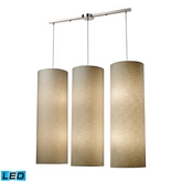 Fabric Cylinder 12 Light Linear Pendant Light in Satin Nickel w/ Textured Beige Shade (LED)