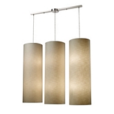 Fabric Cylinder 12 Light Linear Pendant Light in Satin Nickel w/ Textured Beige Shade