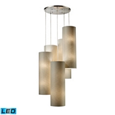 Fabric Cylinder 20 Light Round Pendant Light in Satin Nickel w/ Textured Beige Shade (LED)