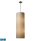 Fabric Cylinder 4 Light Pendant Light in Satin Nickel w/ Textured Beige Shade (LED)