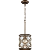 Armand 1 Light Ceiling Pendant in Weathered Bronze w/ Champagne Crystal