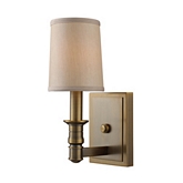 Baxter 1 Light Wall Sconce in Brushed Antique Brass w/ Beige Fabric Shade