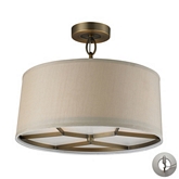 Baxter 3 Light Pendant in Brushed Antique Brass w/ Beige Fabric Shade