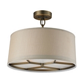 Baxter 3 Light Pendant Light in Brushed Antique Brass w/ Beige Fabric Shade