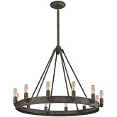 Lewisburg 12 Light Chandelier in Malted Rust Solid Iron Ring