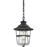 San Mateo 1 Light Outdoor Ceiling Pendant in Textured Black w/ Clear Seedy Glass