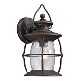 Village Lantern 1 Light Outdoor Sconce in Weathered Charcoal w/ Clear Seeded Glass