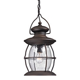 Village Lantern 1 Light Outdoor Pendant Light in Weathered Charcoal w/ Textured Glass