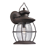 Village Lantern 1 Light Outdoor Sconce in Weathered Charcoal w/ Clear Seeded Glass