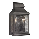 Forged Jefferson 2 Light Outdoor Sconce in Charcoal w/ Textured Clear Glass