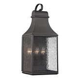 Forged Jefferson 3 Light Outdoor Sconce in Charcoal w/ Textured Clear Glass