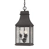 Forged Jefferson 3 Light Outdoor Pendant Light in Charcoal w/ Textured Clear Glass