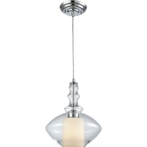 Alora 1 Light Ceiling Pendant in Polished Chrome w/ Opal White & Clear Glass