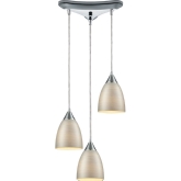 Merida 3 Light Triangle Pan Ceiling Pendant in Polished Chrome w/ Silver Linen Glass