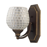 1 Light Bath Vanity Fixture in Aged Bronze & Silver Mosaic Glass