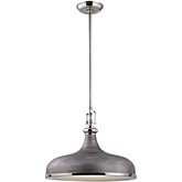 Rutherford 1 Light Pendant Light in Weathered Zinc w/ Polished Nickel