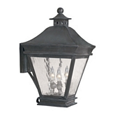 Landings Outdoor Wall Lantern in Solid Brass w/ Charcoal w/ Textured Clear Glass