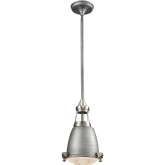 Sylvester 1 Light Ceiling Pendant in Weathered Zinc & Nickel w/ Halophane Glass Diffuser
