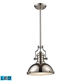 Chadwick 1 Light Pendant Light in Polished Nickel w/ White Glass (LED)