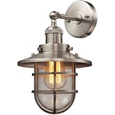 Seaport 1 Light Sconce w/ Crosshatch Patterned Satin Nickel Cage & Clear Glass
