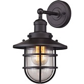 Seaport 1 Light Sconce w/ Crosshatch Patterned Oil Rubbed Bronze Cage & Clear Glass