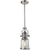 Chadwick 1 Light Pendant Light in Polished Nickel w/ Clear Seeded Glass