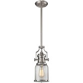 Chadwick 1 Light Pendant Light in Satin Nickel w/ Clear Seeded Glass