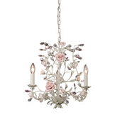 Heritage 3 Light Chandelier in Cream w/ Branches & Pink Roses