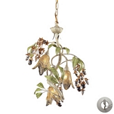 Huarco 3 Light Chandelier in Seashell & Green Floral Metal w/ Hand Formed Glass