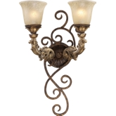 Regency 2 Light Wall Sconce in Burnt Bronze & Weathered Gold Leaf w/ Amber Glass