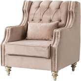 Alabama Accent Arm Chair in Tufted Light Brown Microfiber w/ Nailhead