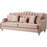 Alabama Sofa in Tufted Light Brown Microfiber w/ Nailhead