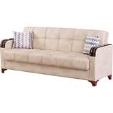 Colombia Sleeper Sofa w/ Storage in Cream Microfiber & Wood