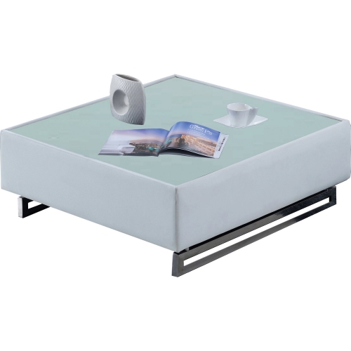 430 Coffee Table in White Eco Leather, Glass & Metal