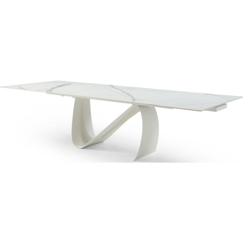 9087 83&quot; Extension Dining Table White Marble Look &amp; Metal