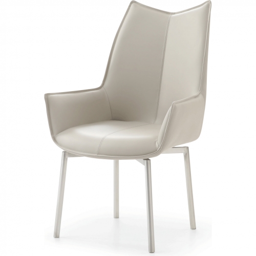 1218 Swivel Dining Chair in Light Grey Taupe Eco Leather & Stainless Steel (Set of 2)