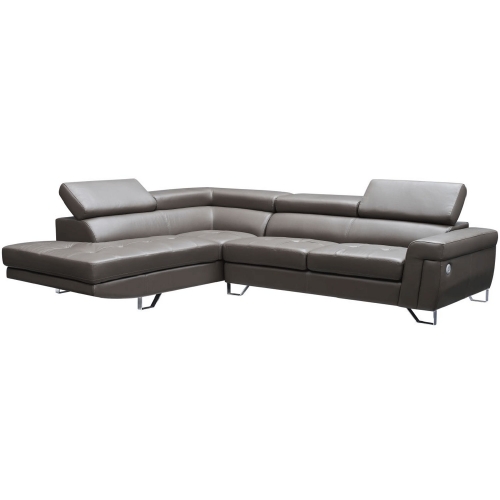 1807 Sectional Sofa with Left Chaise in Dark Grey Silver Top Grain Leather