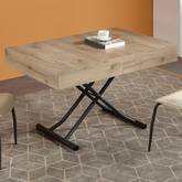 2479 Coffee Table to Dining Table Transformer in Natural Finish w/ Silver Legs