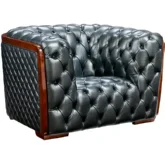 415 Accent Arm Chair in All Over Tufted Grey Top Grain Leather