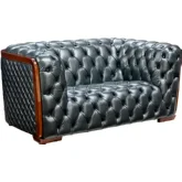 415 Loveseat in All Over Tufted Grey Top Grain Leather
