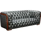 415 Sofa in All Over Tufted Grey Top Grain Leather