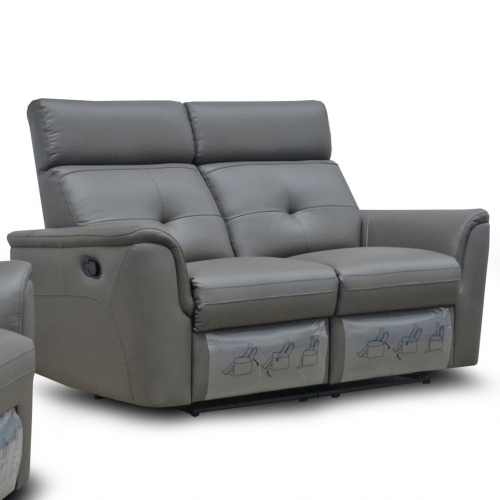 8501 Manual Loveseat with 2 Recliners in Grey Italian Leather