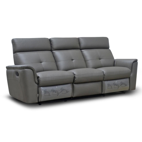 8501 Manual Sofa with 2 Recliners in Grey Italian Leather