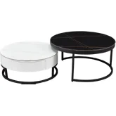 B038 Coffee Table in White & Black Marble Look (Set of 2)