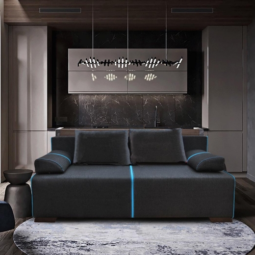 Broadway Sofa Bed with Storage in Black Grey & Blue Fabric