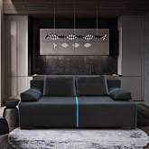 Broadway Sofa Bed with Storage in Black Grey & Blue Fabric