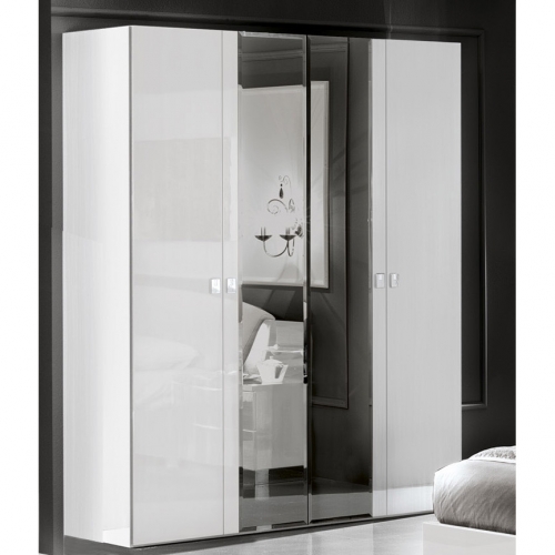 Onda 4 Door Wardrobe in White with 2 Mirror Doors